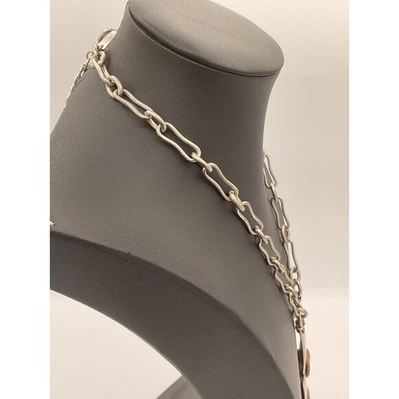 ALM Soho Silver Tone Chain Necklace With Metal & Leather Tassel - Picture 2 of 5